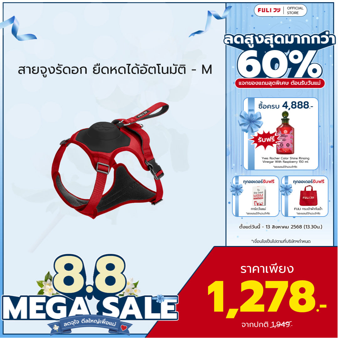 สายจูงรัดอก ยืดหดได้อัตโนมัติ - M | 2in1 Pet Harness with Built-In Leash - M