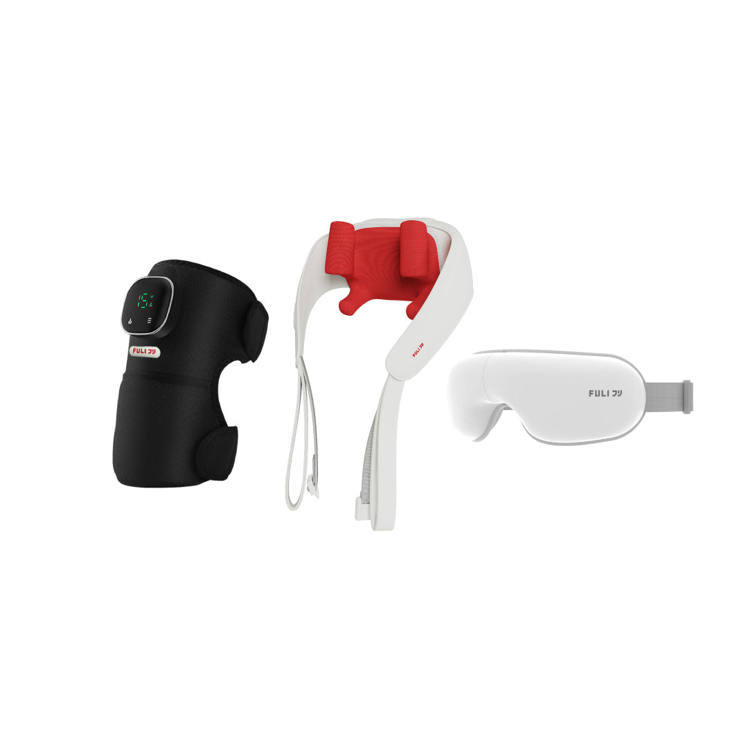เซตคลายเมื่อยนวดตรงจุด | FULI ThermoFlex Knee Massager + FULI Neck and Shoulder Massager + FULI Smart Eye Massager Lite