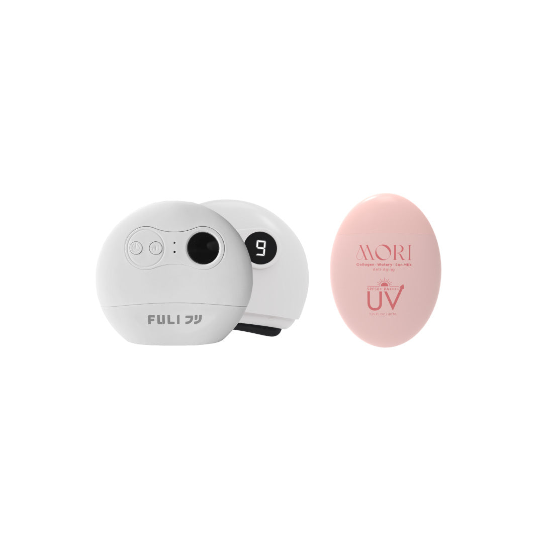 คู่หูกันแดดหน้าเด็ก | FULI Natural Stone Electric Gua Sha + MORI Collagen Watery Sun Milk SPF 50+ PA++++