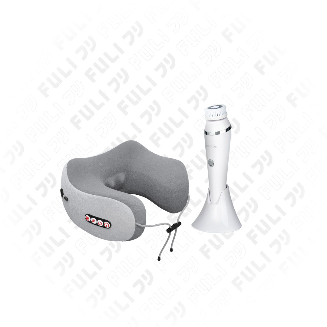 เซตหน้าสะอาดสบายคอ | FULI Sonic Facial SPA Cleansing Brush + FULI Ergo Massage Neck Pillow