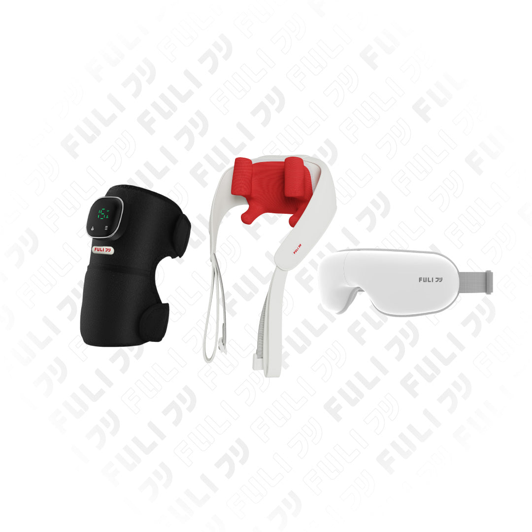 เซตคลายเมื่อยนวดตรงจุด | FULI ThermoFlex Knee Massager + FULI Neck and Shoulder Massager + FULI Smart Eye Massager Lite
