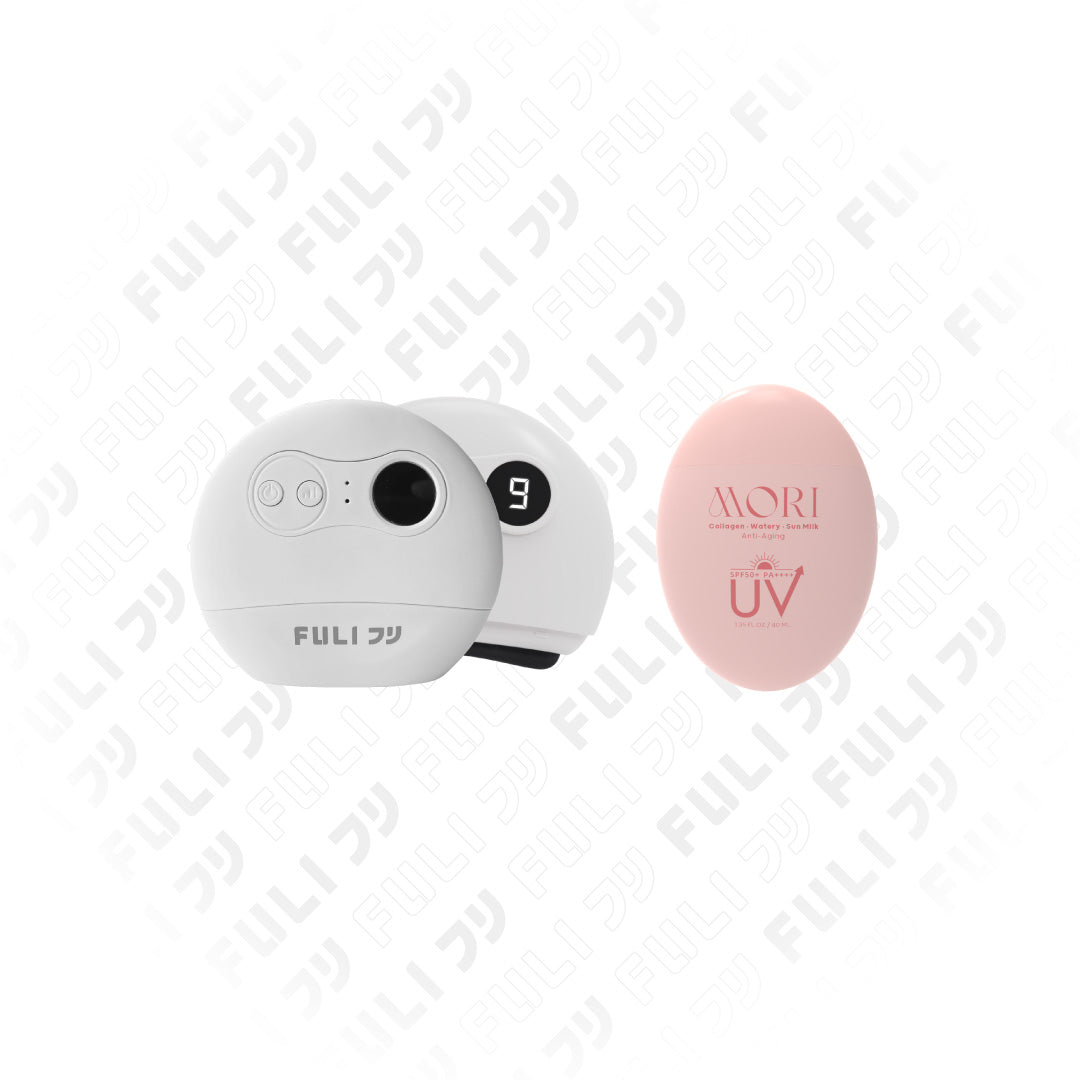 คู่หูกันแดดหน้าเด็ก | FULI Natural Stone Electric Gua Sha + MORI Collagen Watery Sun Milk SPF 50+ PA++++