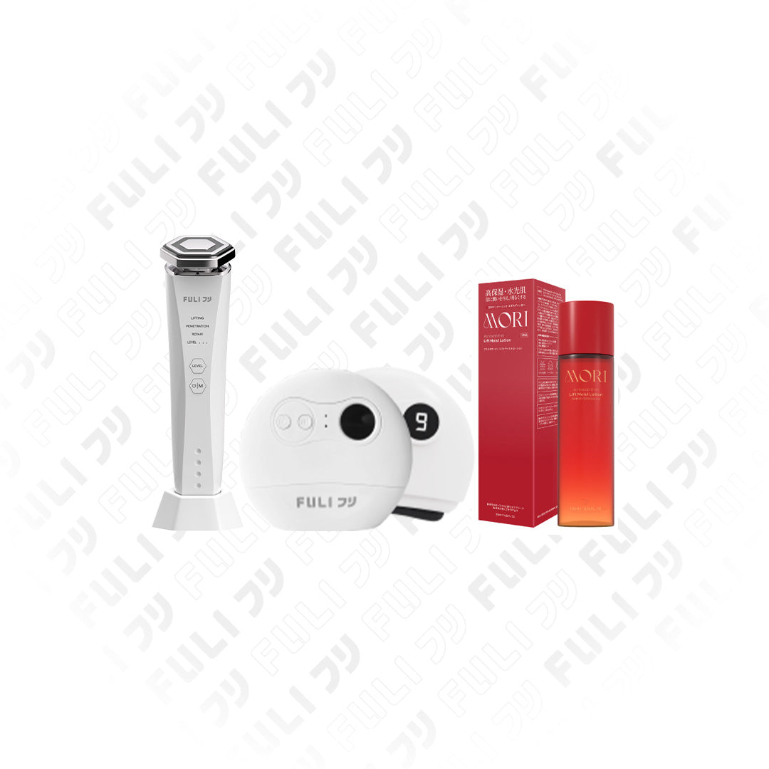 เซตผิวเด็กหน้าตึงยกกระชับ | FULI Natural Stone Electric Gua Sha + Re-Aging Intelligent Ultra RF/EMS Skin Tightening Device + MORI Astaxanthin Lift Moist Lotion