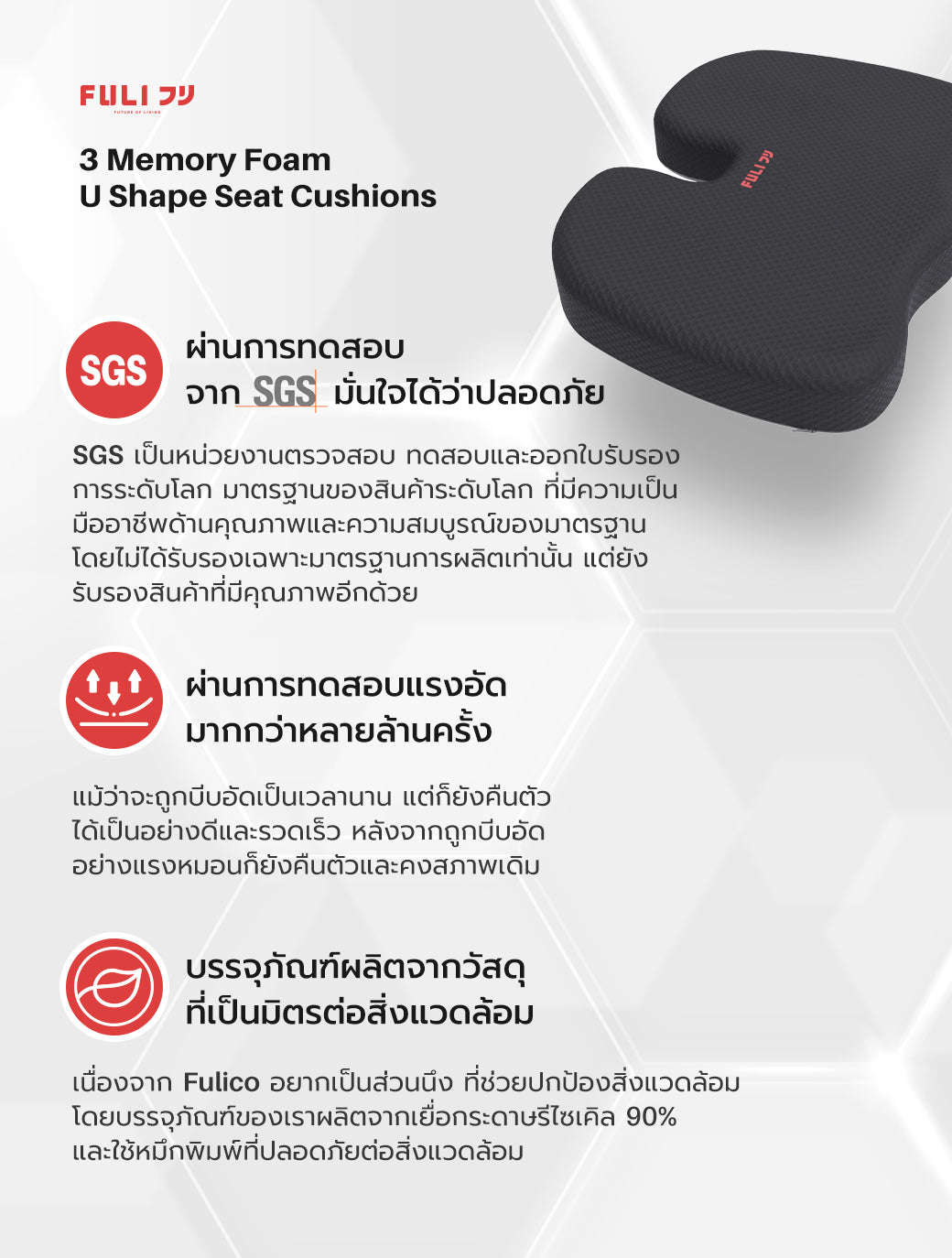เซตนั่งสบาย FULI 3Memory Foam FULI Lumbar Support Cushion Core + U Shape seat cushions