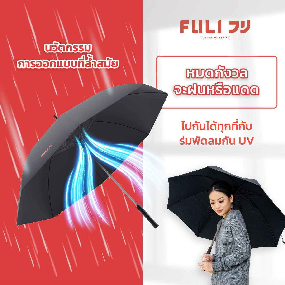 เซตคู่สุดคูล FULI X8 ErgoChair + Breeze Fan UV Protection Umbrella - Black ดำ / White ขาว