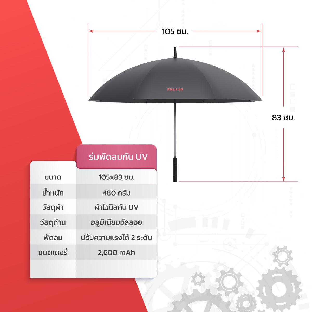 เซตคู่สุดคูล FULI X8 ErgoChair + Breeze Fan UV Protection Umbrella - Black ดำ / White ขาว