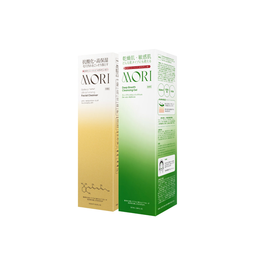 [คู่หูหน้าสะอาดกลาสสกิน] MORI Retinol Ultra Firming Facial Cleanser | โมริ เรตินอล อัลตร้า เฟิร์มมิ่ง คลีนเซอร์ 100 g. - 1 ชิ้น + MORI Deep Breath Cleansing Gel | โมริ ดีพ เบรธ คลีนซิ่งเจล - 1 ชิ้น
