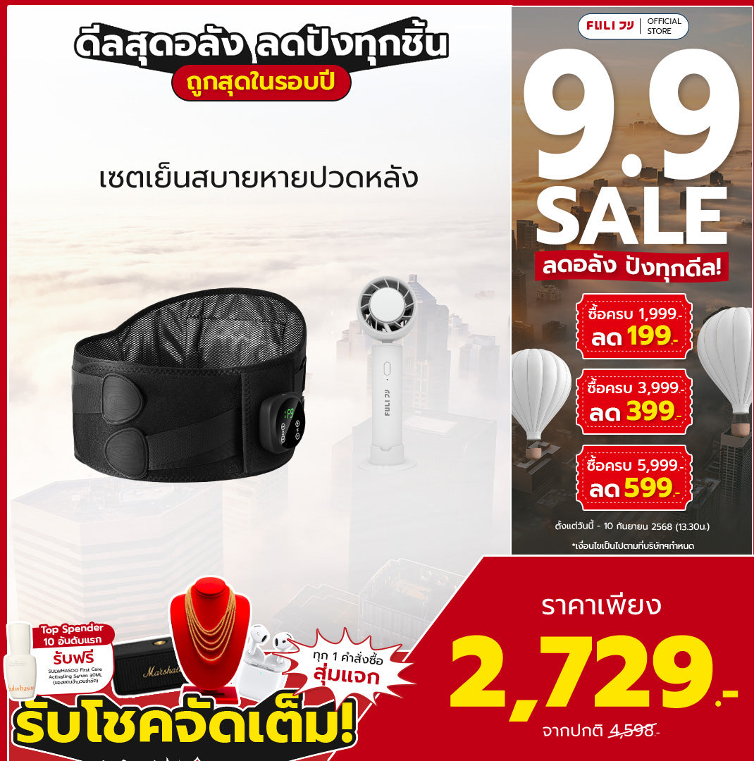 เซตเย็นสบายหายปวดหลัง | FULI Waist Massager + FULI ICE Cooling Mini Fan