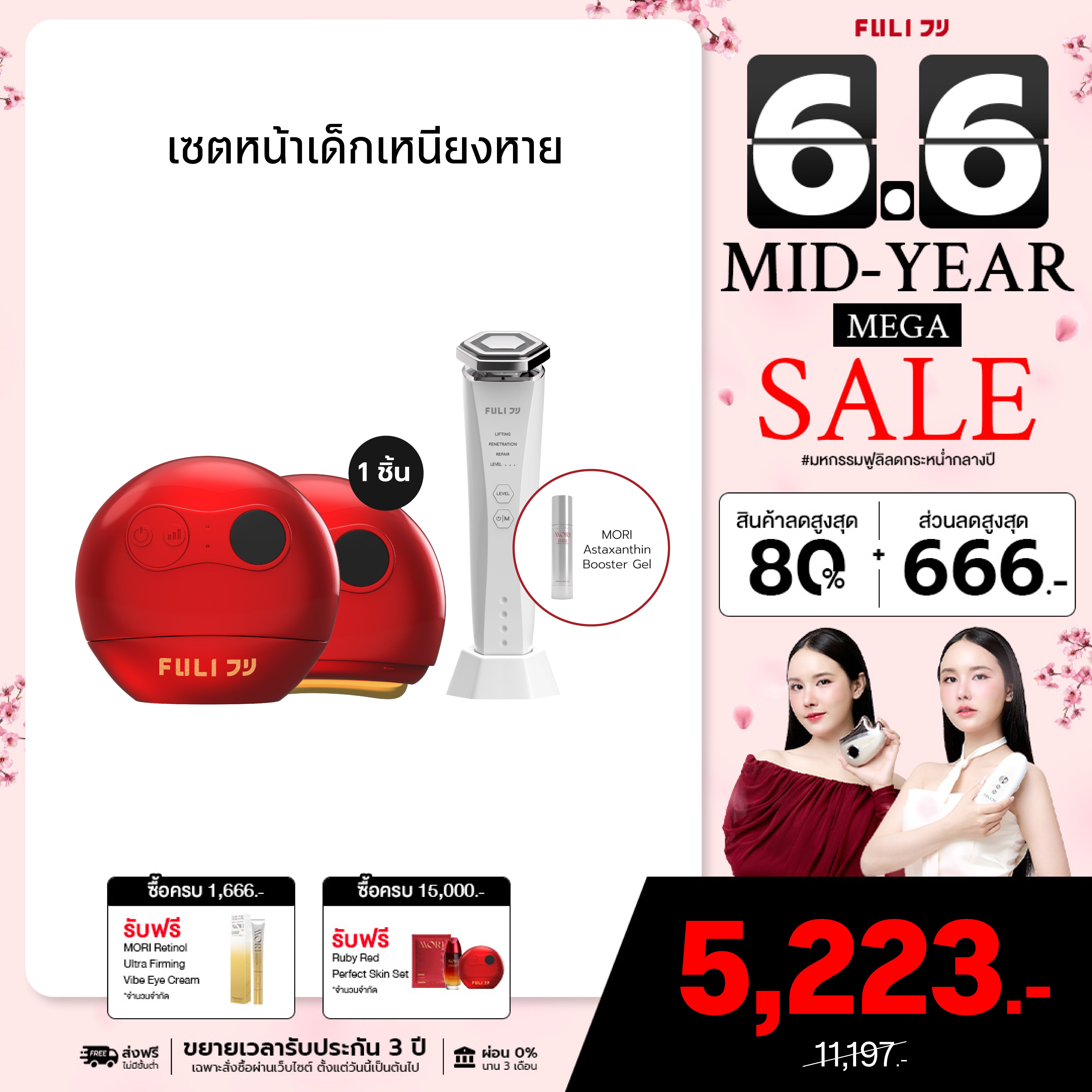 เซตหน้าเด็กเหนียงหาย | FULI RubyWave Beauty Gua Sha + Re-Aging Intelligent Ultra RF/EMS Skin Tightening Device
