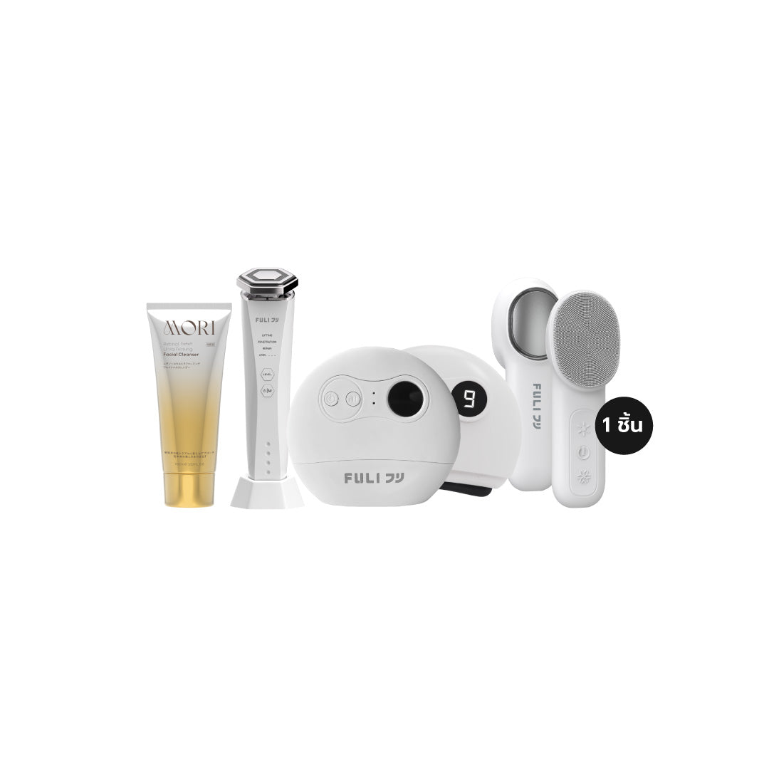 [PRE] เซตหน้าเด็กยกกระชับผิวสะอาด | FULI Natural Stone Electric Gua Sha + FULI Hot & Cold Sonic Facial Cleansing Brush + Re-Aging Intelligent Ultra RF/EMS Skin Tightening Device + MORI Retinol Ultra Firming Facial Cleanser