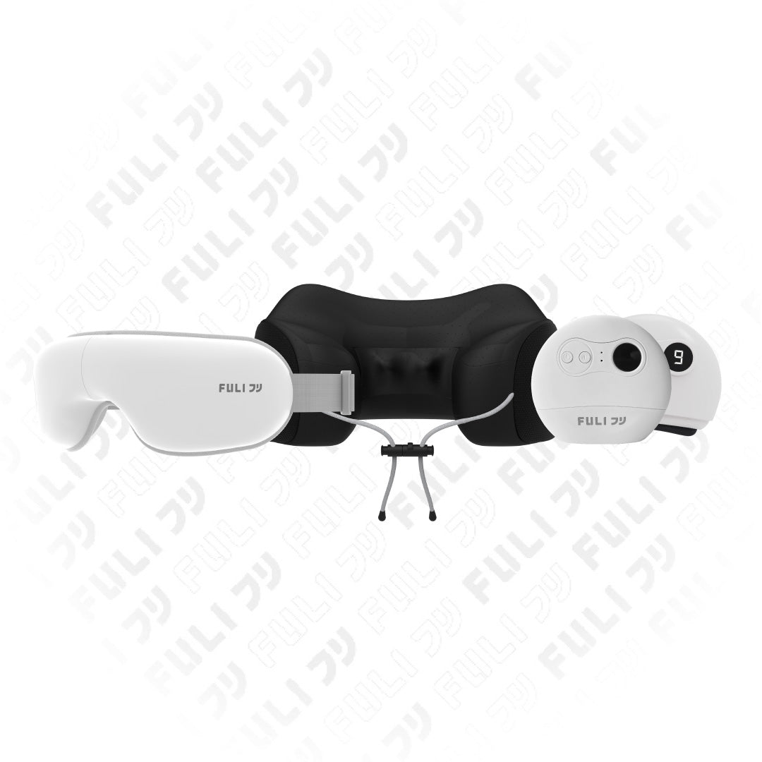 [PRE] เซตตาใสหน้าเรียวคอเย็นสบาย | FULI Smart Eye Massager Lite + FULI Natural Stone Electric Gua Sha + FULI Cool Tech Massage Neck Pillow