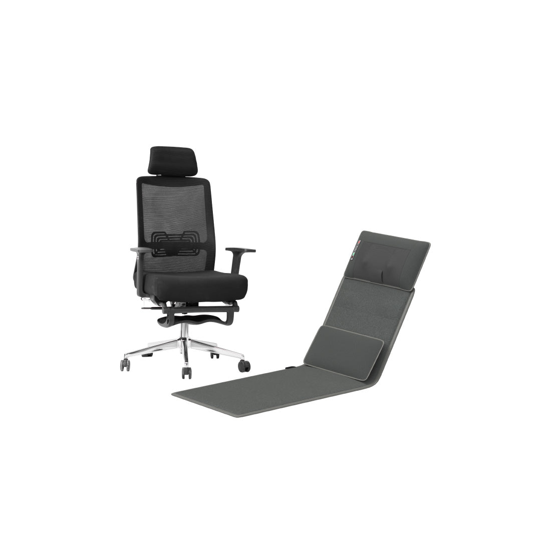 เซตนั่งเพลินผ่อนคลายสบายตัว | FULI X9 Memory Foam ErgoMesh Office Chair - Black + Ergonomic Smart Massager Mattress
