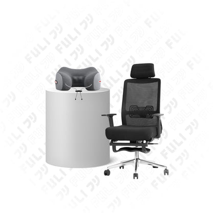 เซตนั่งเพลินสบายต้นคอ | FULI X9 Memory Foam ErgoMesh Office Chair - Black + Ergo Massage Neck Pillow