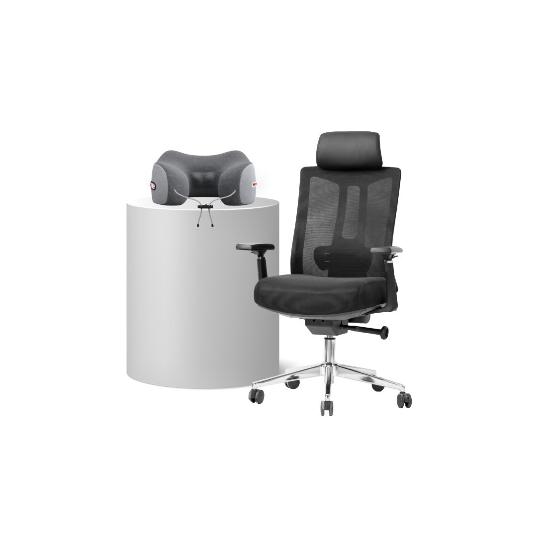 เซตนั่งฟินสบายต้นคอ | FULI M9 Expert Posture ErgoMesh Office Chair - Black + Ergo Massage Neck Pillow