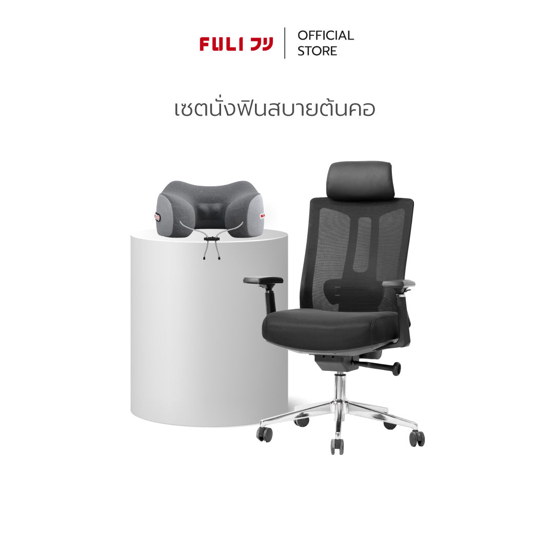 เซตนั่งฟินสบายต้นคอ | FULI M9 Expert Posture ErgoMesh Office Chair - Black + Ergo Massage Neck Pillow