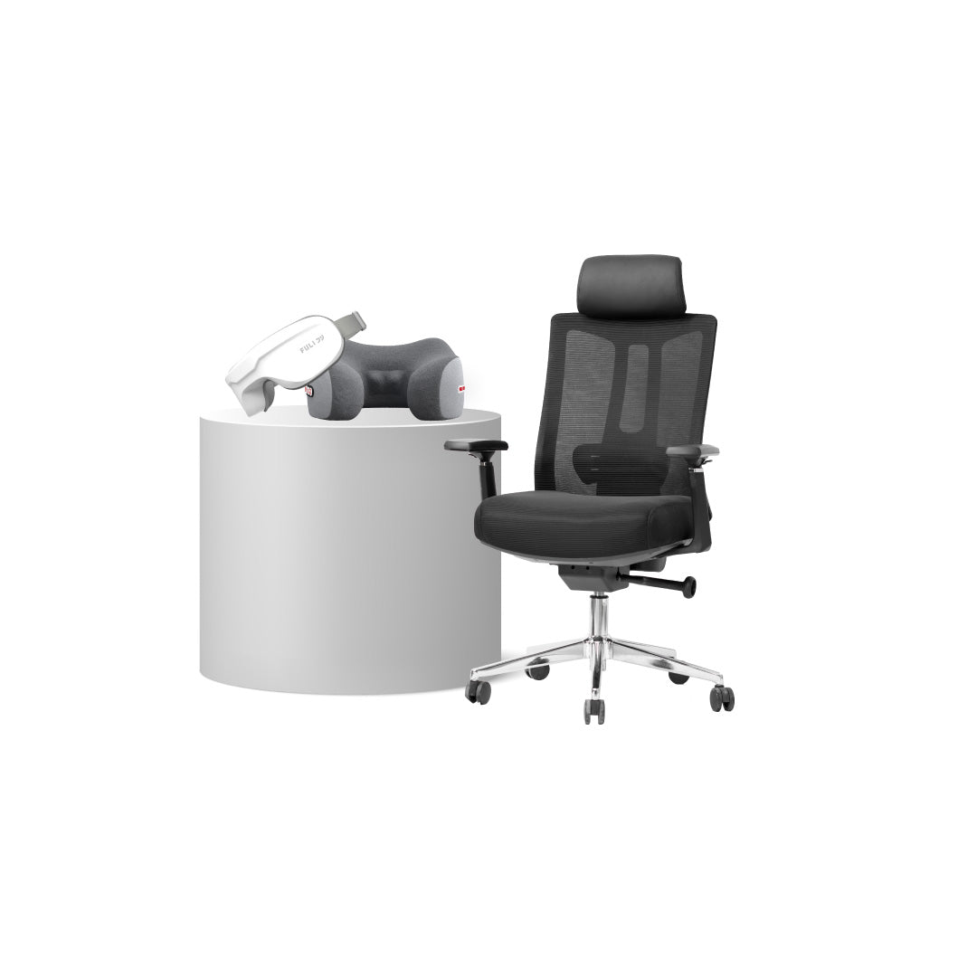 เซตนั่งฟินนวดคอสบายตา | FULI M9 Expert Posture ErgoMesh Office Chair - Black + Ergo Massage Neck Pillow + Smart Eye Massager