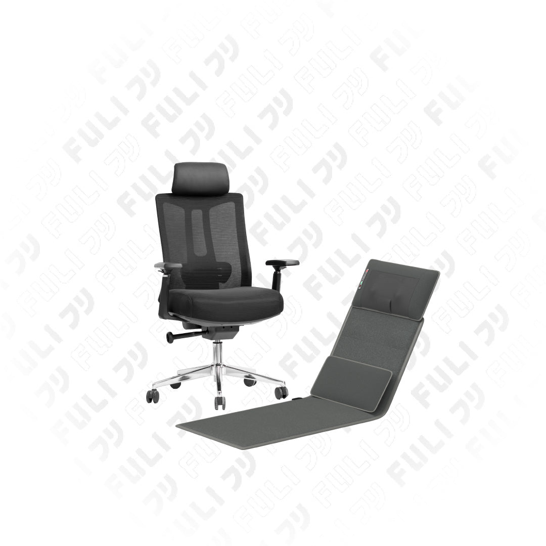 เซตนั่งฟินผ่อนคลายสบายตัว | FULI M9 Expert Posture ErgoMesh Office Chair - Black + Ergonomic Smart Massager Mattress
