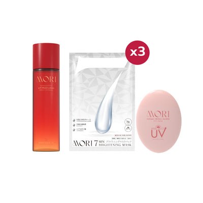[เซตเจอแดดแค่ไหนก็หายห่วง] MORI Collagen Watery Sun Milk SPF 50+ PA++++ | โมริ คอลลาเจน วอเตอร์รี่ ซัน มิลค์ SPF 50+ PA++++ 1 ชิ้น + MORI 7mins brightening mask 1 กล่อง + MORI Astaxanthin Lift Moist Lotion 120 ml 1 ขวด