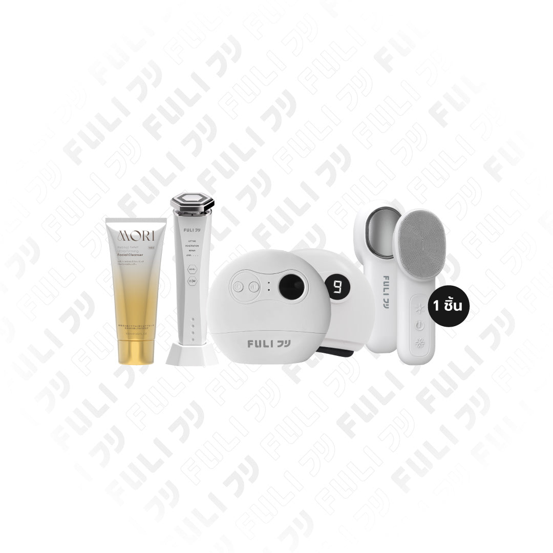 [PRE] เซตหน้าเด็กยกกระชับผิวสะอาด | FULI Natural Stone Electric Gua Sha + FULI Hot & Cold Sonic Facial Cleansing Brush + Re-Aging Intelligent Ultra RF/EMS Skin Tightening Device + MORI Retinol Ultra Firming Facial Cleanser