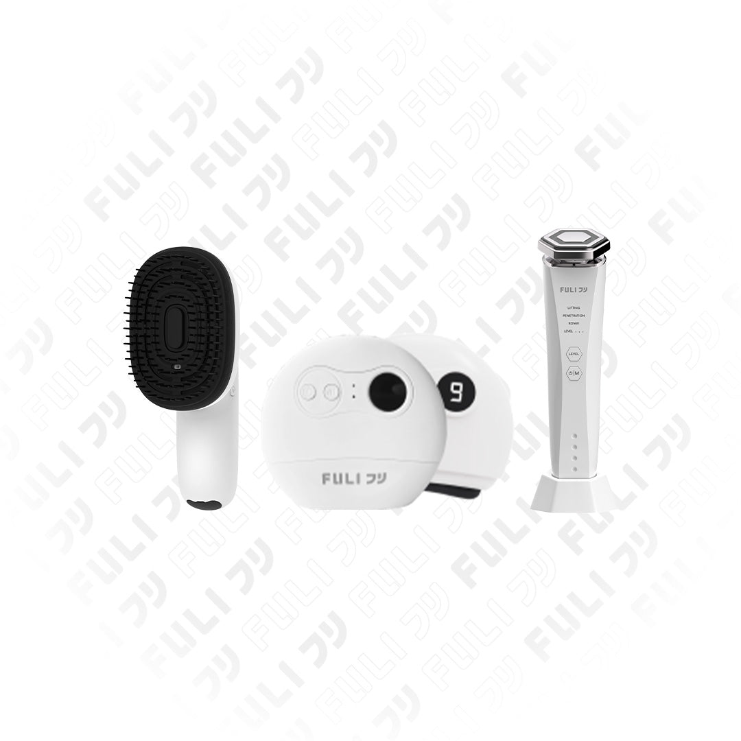 [PRE] เซตรวมฮิตบิวตี้ไอเทม | FULI AromaRelax Scalp Massage Brush + FULI Natural Stone Electric Gua Sha + Re-Aging Intelligent Ultra RF/EMS Skin Tightening Device