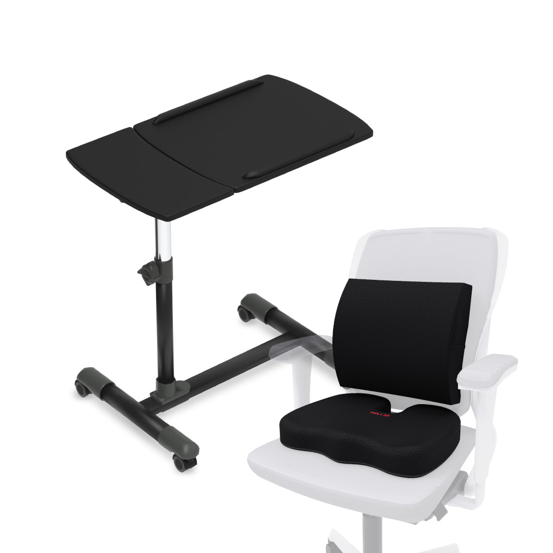 เซตทำงานเพลิน FULI Ergonomic Adjustable Desk โต๊ะทำงานปรับระดับเพื่อสุขภาพ + เซตนั่งสบายเบาะรองนั่งรูปทรงยู 3Memory Foam Lumbar Support & U Shape cushions