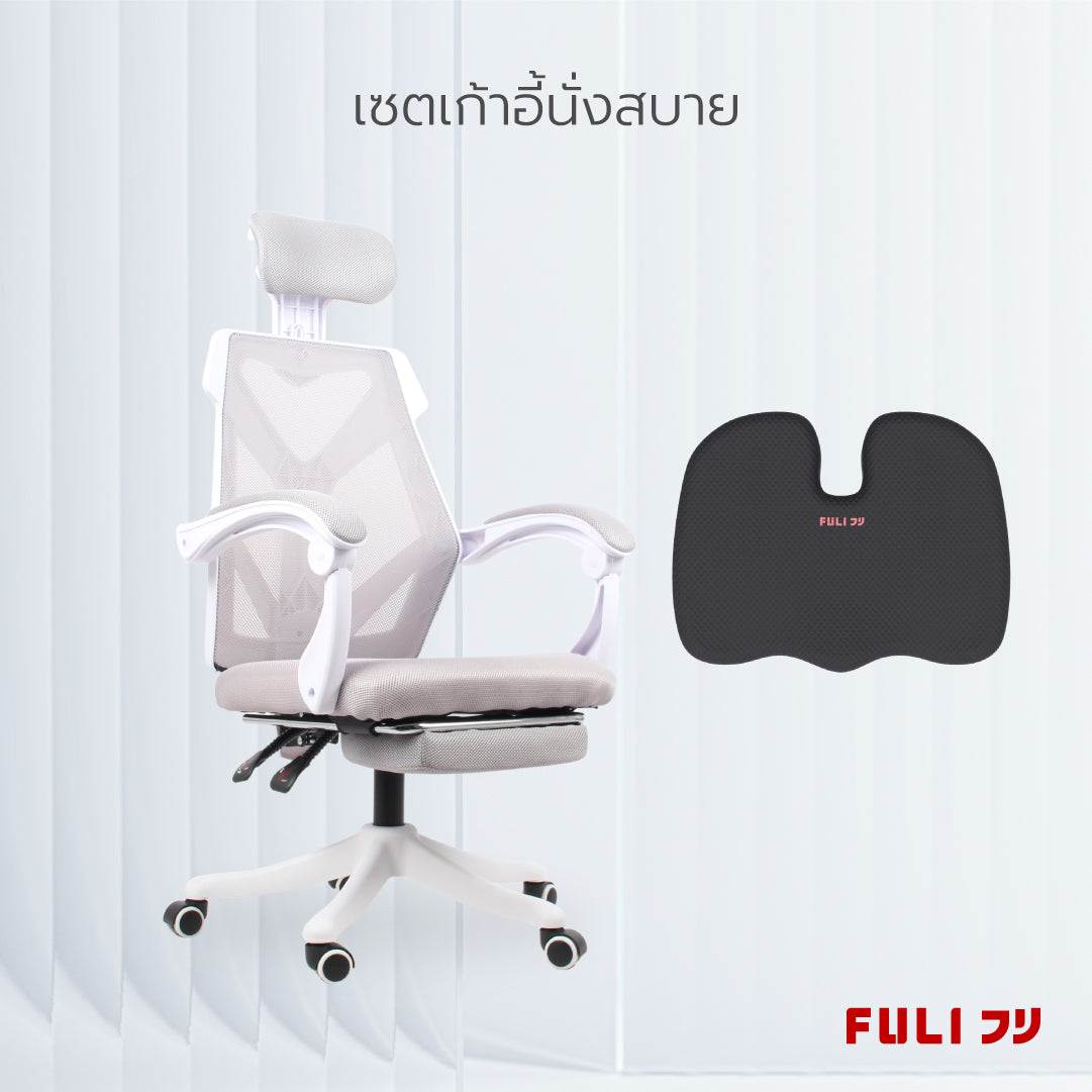 เซตเก้าอี้นั่งสบาย เก้าอี้สุขภาพ FULI X8 ErgoChair - White ขาว แถมฟรี เบาะรองนั่งรูปตัว U