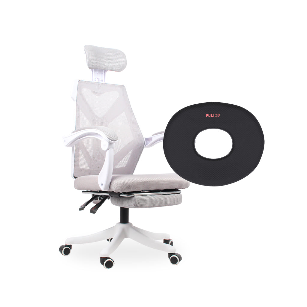เซตเก้าอี้นั่งสบาย เก้าอี้สุขภาพ FULI X8 ErgoChair - White ขาว แถมฟรี เบาะรองนั่งรูปตัว O