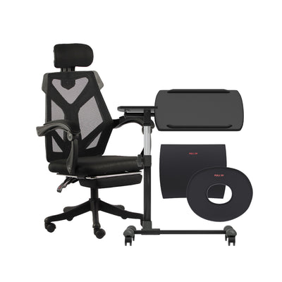 เซตทำงานฟินสุดคุ้ม FULI X8 ErgoChair - Black ดำ + 3Memory Foam Lumbar Support Cushion Core O Shape Seat Cushions +  Ergonomic Adjustable Desk
